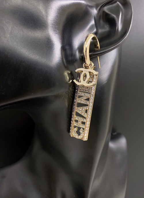 18K  Chanel Crystals Long Letter Earrings